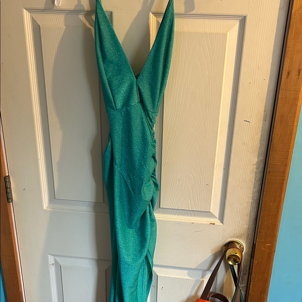 Sparkling Teal Halter Dress